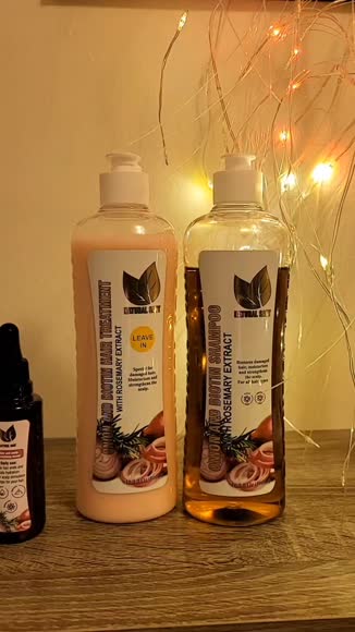 Video review of Natural Sant Onion, Rosemary & Biotin Set: Shampoo & Treatment: Helps stimulate growth - Hair restoration  by 6795bd4a394dd9a9bd6daa05