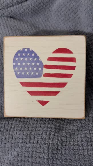 Video review of Rustic Marlin Handcrafted Watercolor Flag Heart Wooden Block  by 