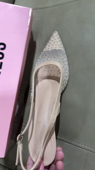Video review of Berness Frida Mesh Rhinestone Slingback Kitten Heels  by 65c151d08d8440686be010ef