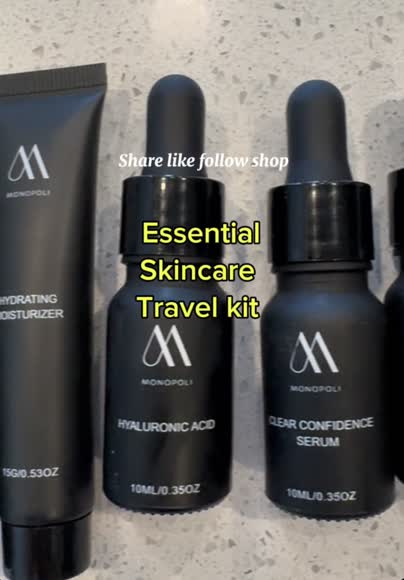 Video review of Monopoli Skin Travel Skincare Set | Airplane-Friendly Sizes | Complete Facial Skin Care Kit with BHA Serum, Vitamin C, Moisturizer & Cleanser | Perfect Travel Essentials & Gift Set  by 678d595ee986182e6048b188