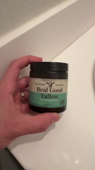 Video review of Real good tallow  Real Good Tallow and Honey Balm - 100% Grass Fed & Finished Beef Tallow Face Moisturizer with Manuka Honey, Olive Oil & Calendula - 4 oz - Lotion for Real Good Skin -  Made In USA  by julietbradford