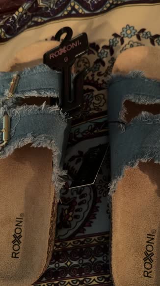Video review of Roxoni Roxoni Women's danim Comfort Flat Sandals Double Buckle Adjustable Straps Flat Slides Footbed Suede  by 678abdffca63b8e223bd5812
